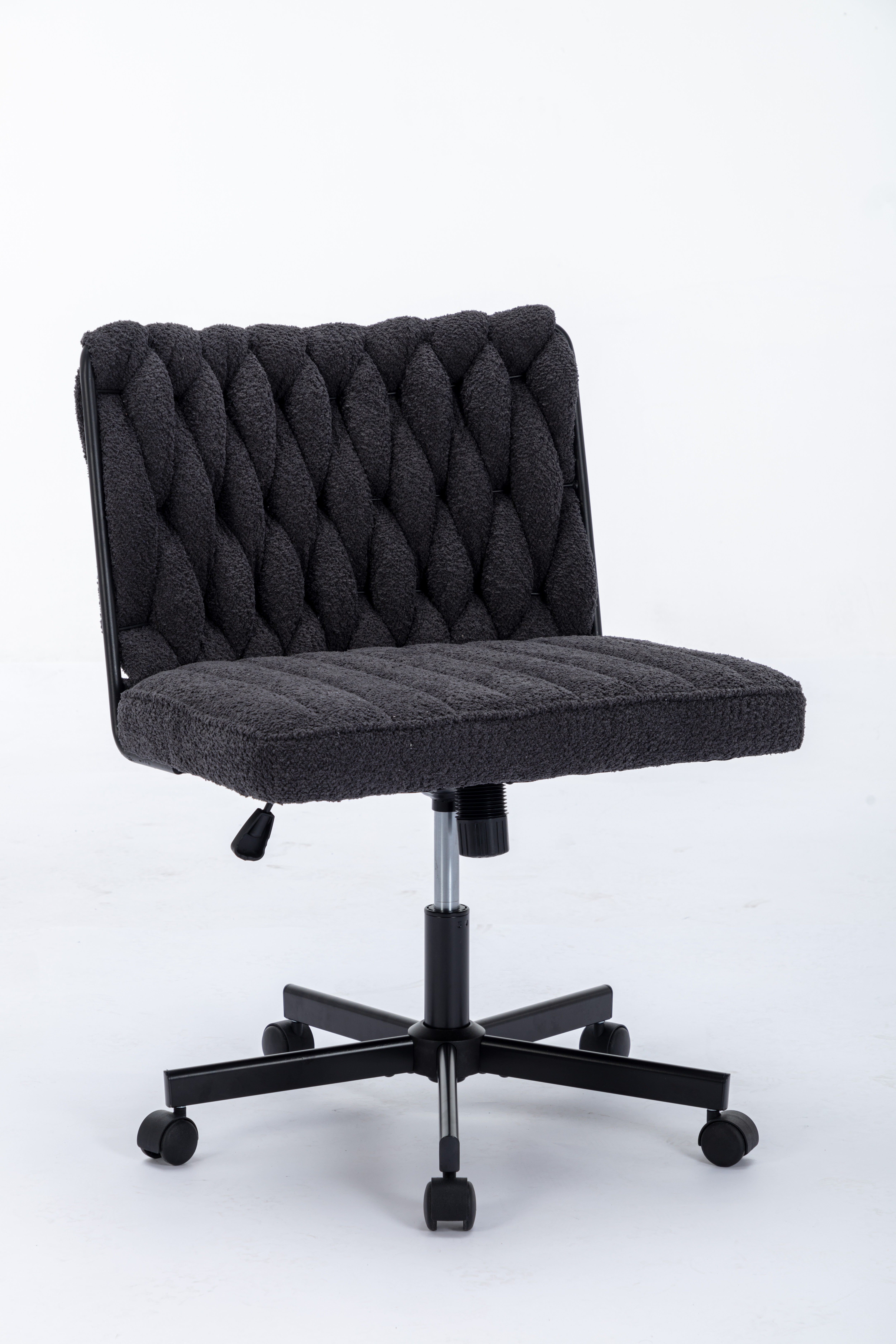 Criss Cross Legged Office Desk Chair With Wheels, Modern Armless Desk Chair With Wide Seat, Home Office Chairs For Work, Meditation, Vanity,White_voghion.com